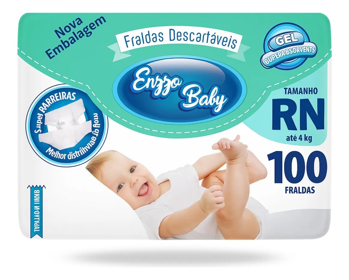 Fralda Infantil Enzzo Baby com 100 Unidades RN