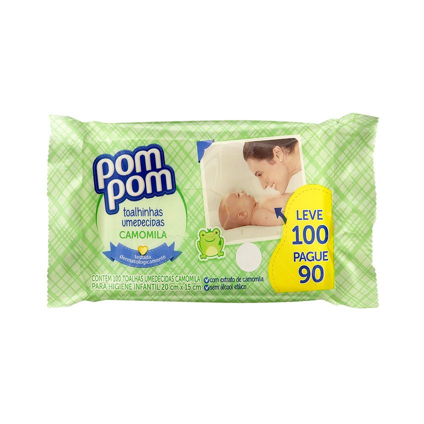 Toalha Umedecida Pom Pom Camomila com 100 Unidades