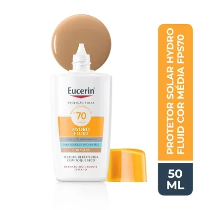 Protetor Solar Facial Eucerin Sun Hydro Fluid Cor Média Fps70 50ml